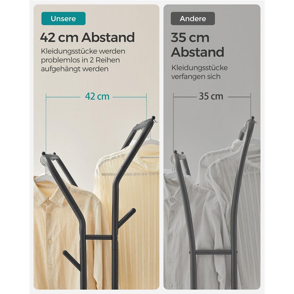 SONGMICS Clothes Rail, Clothes Rack, Double Clothes Hanging Rail, Heavy-Duty Metal Frame, with Wheels and Shelf, 100 kg Total Max. Load