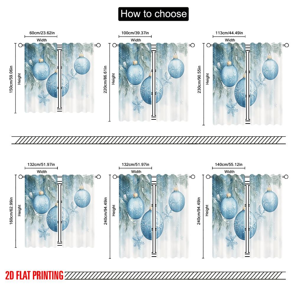 2pcs,2D Plane Printing Window Curtain Blue Christmas Ornaments Snowflakes_a (3) Versatile 100% Polyester (without Rod) Holiday
