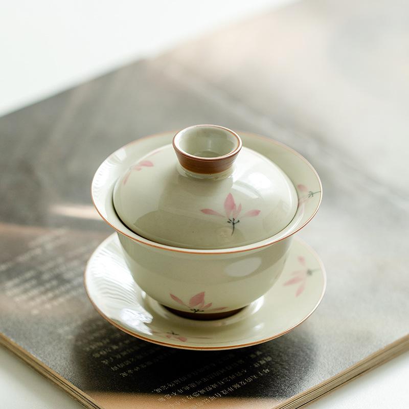 Chinese Ceramic Gaiwan Hand-painted Orchid Pattern Tea Tureen Handmade Porcelain Teacup Household Tea Bowl Travel Teaware 150ml