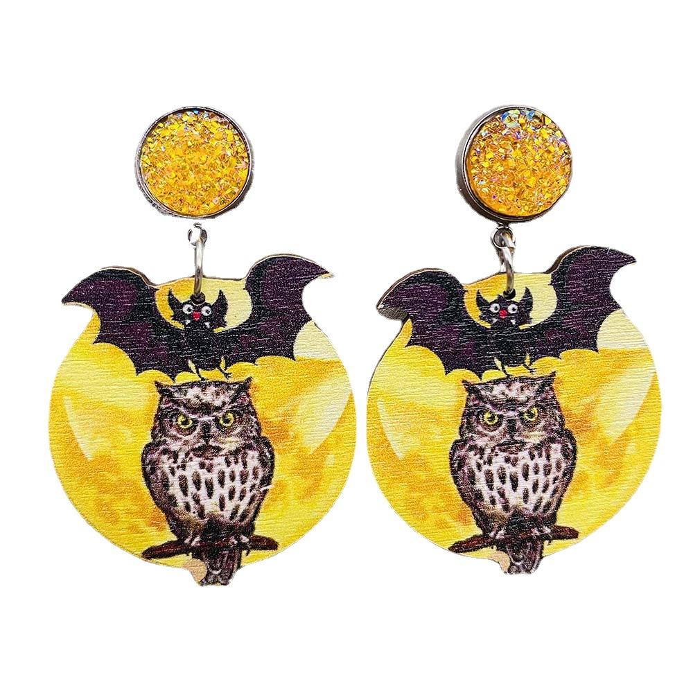 Nové dřevěné náušnice k pavučinovým náušnicím s lebkou Halloween Pumpkin Forest