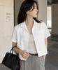 KOLEAT Linen White Slim Short Sleeve Shirt [Crop]