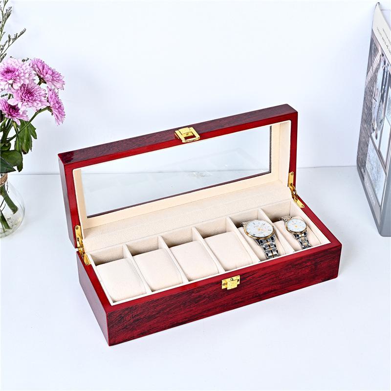 Red Sandalwood Clock & Watch Painted Wooden Box - Double-Layer 2-Position Jewelry & Watch Storage Box