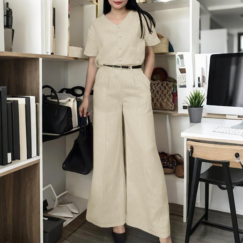 

ZANZEA Женская блузка с коротким рукавом и брюки Летние комплекты-двойки XL