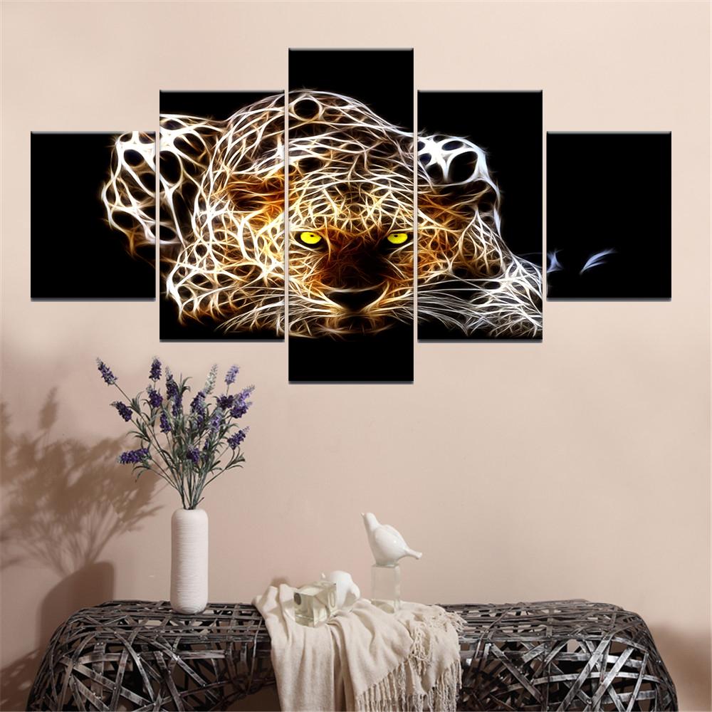 

Картина на холсте 5 панелей Современный декор Картина Леопард Для Гостиной Детской Комнаты Холст Плакат И Печать Картина В Рамке Искусство Large Size Unframed Canvas