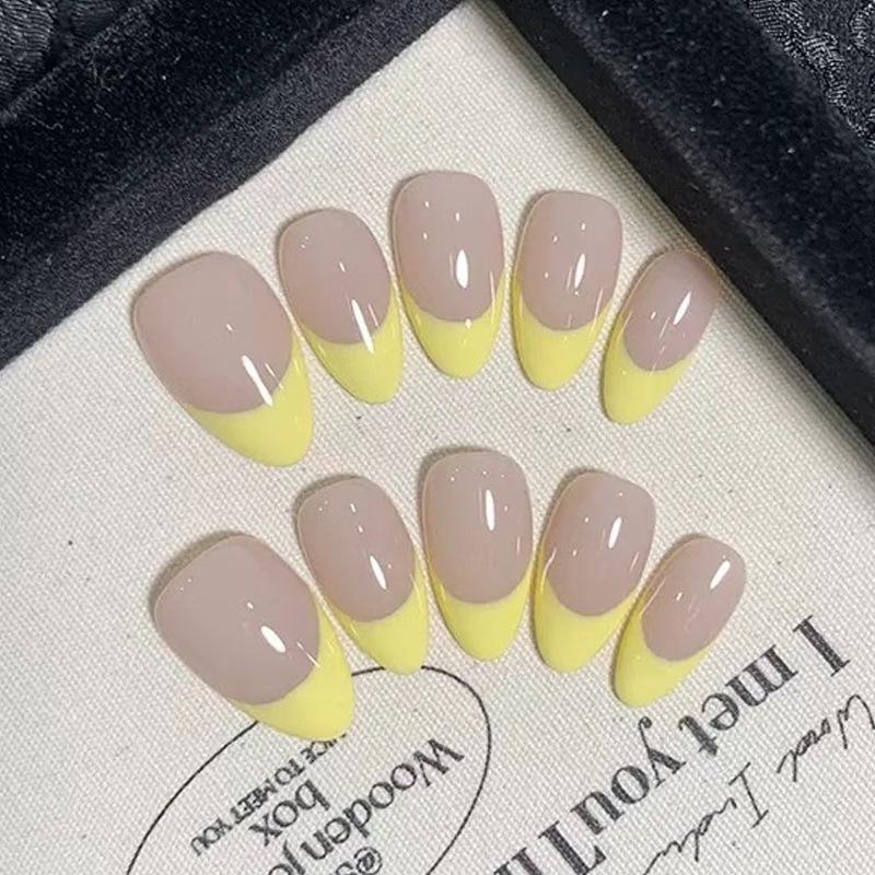 Handmade Gradient Nude & Light Yellow French Tip Fake Nails - Sweet Girl Style