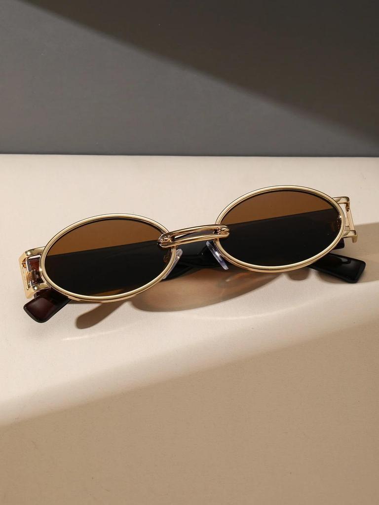 New Retro Metal Frame Elliptical Frame Trendy Street Photo Sunglasses for Men and Women's Outdoor Travel Sunshades UV400