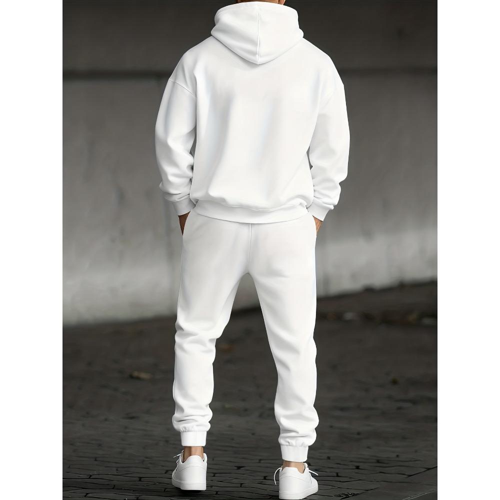 Men's Casual 2 Piece Set with Printed Alphanumeric Pattern Drawstring Pocket Hoodie and Drawstring Outdoor Casual Sports Pants Set
