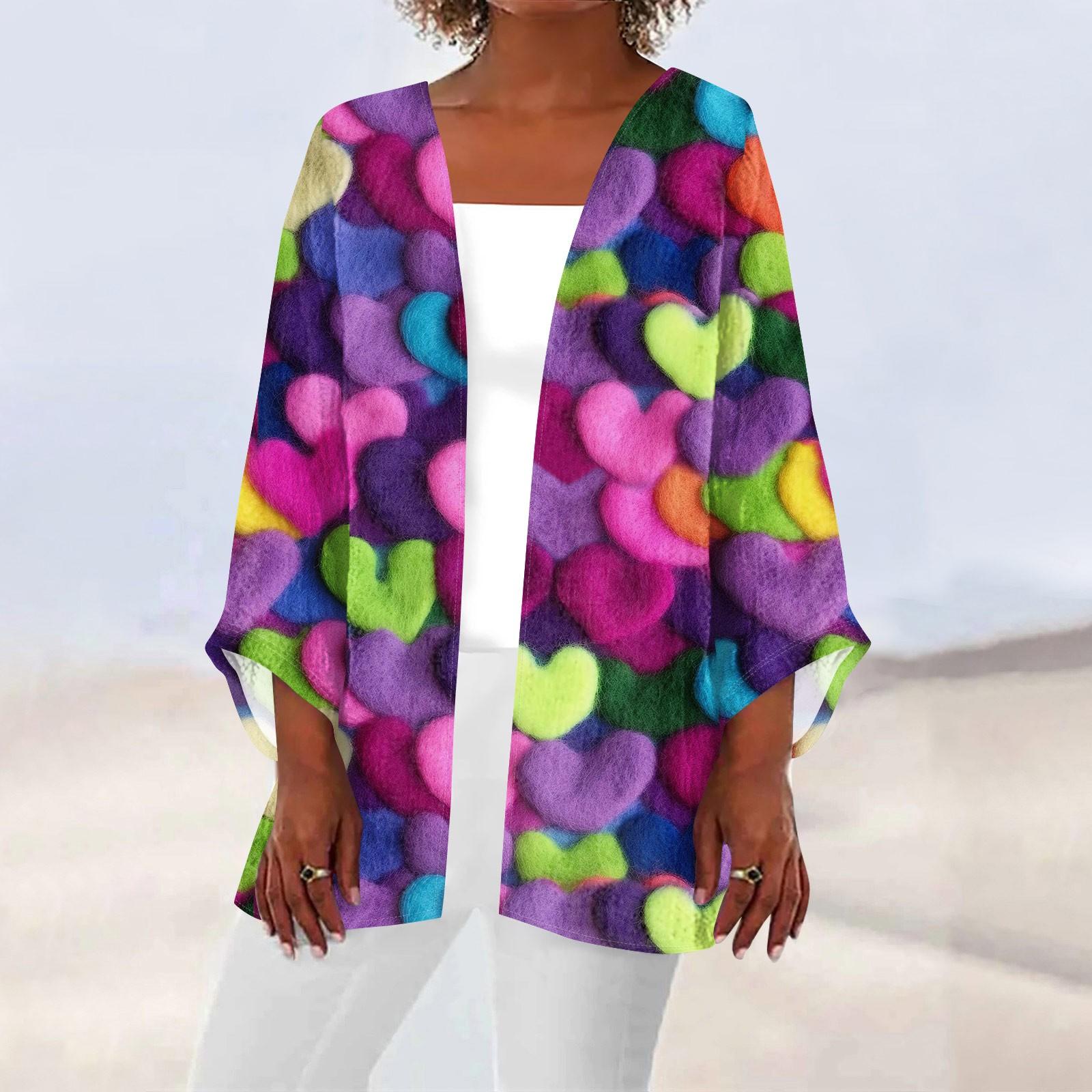 

Женская повседневная модная принтованная легкая куртка средней длины кардиган XXL фиолетовый