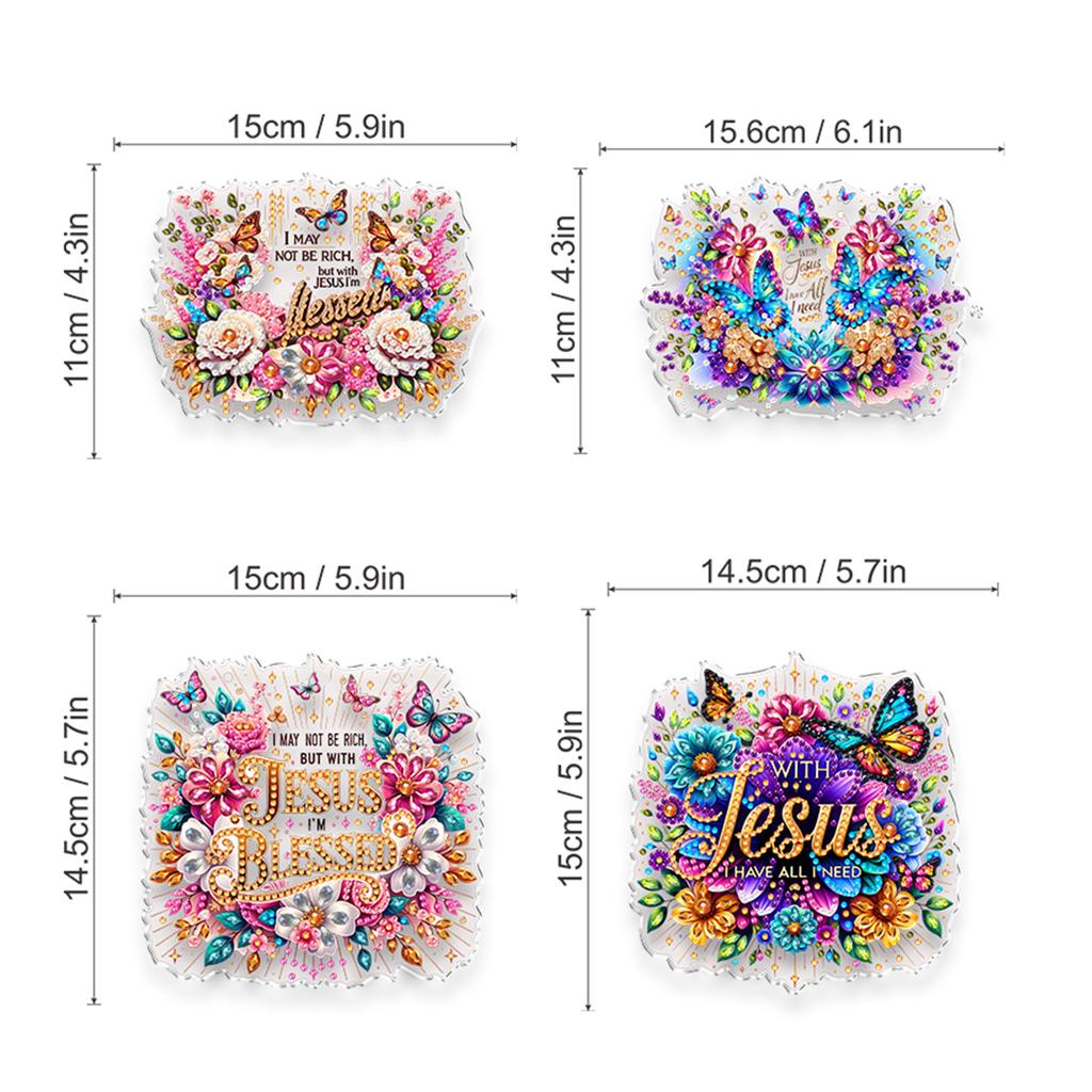 4Pcs 2D Flat DIY Special Shape Rhinestone Diamond Art Window Pendants Diamond Painting Kits Wall Decor for Home & Windows