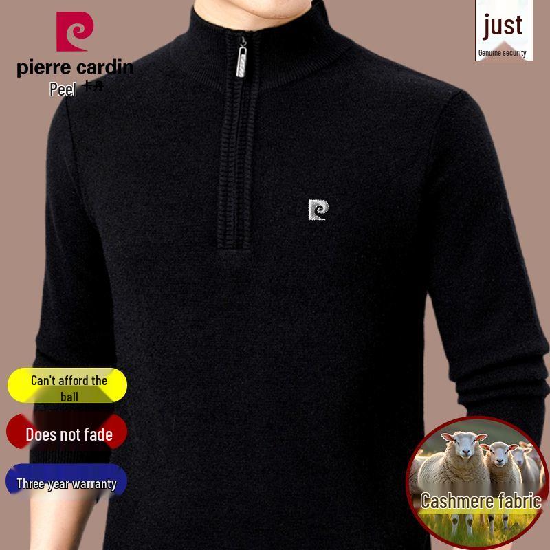 Pierre Cardin Men s Cashmere Half-Zip Sweater: Winter Thickened High Neck Knitwear for Dad 2XL (for 155-170 jin)