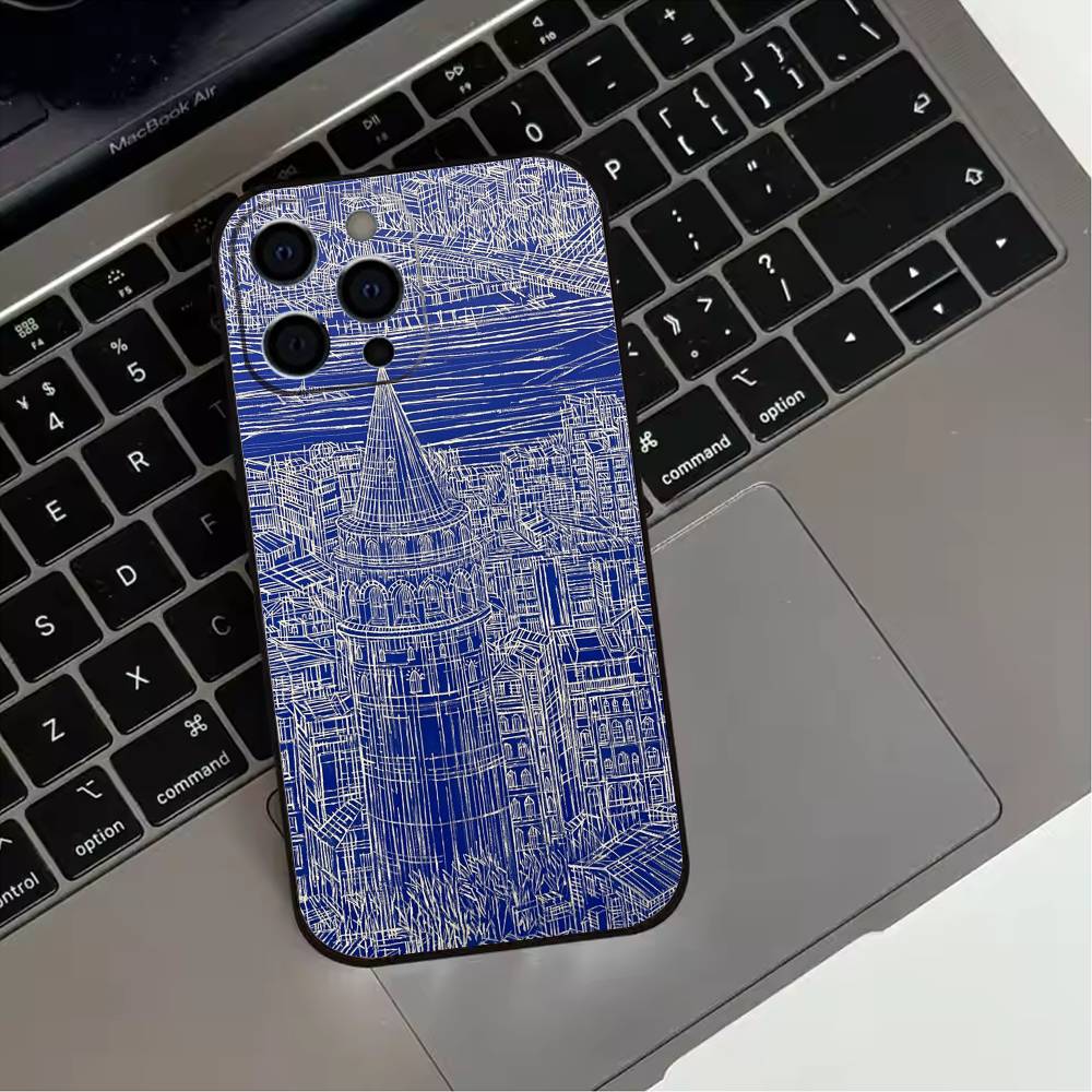 Famous City Sketch City Map Phone Case For iPhone 17,16,15,14,13,12,11 Plus,Pro Max,XS,Soft Silicone Black Cover