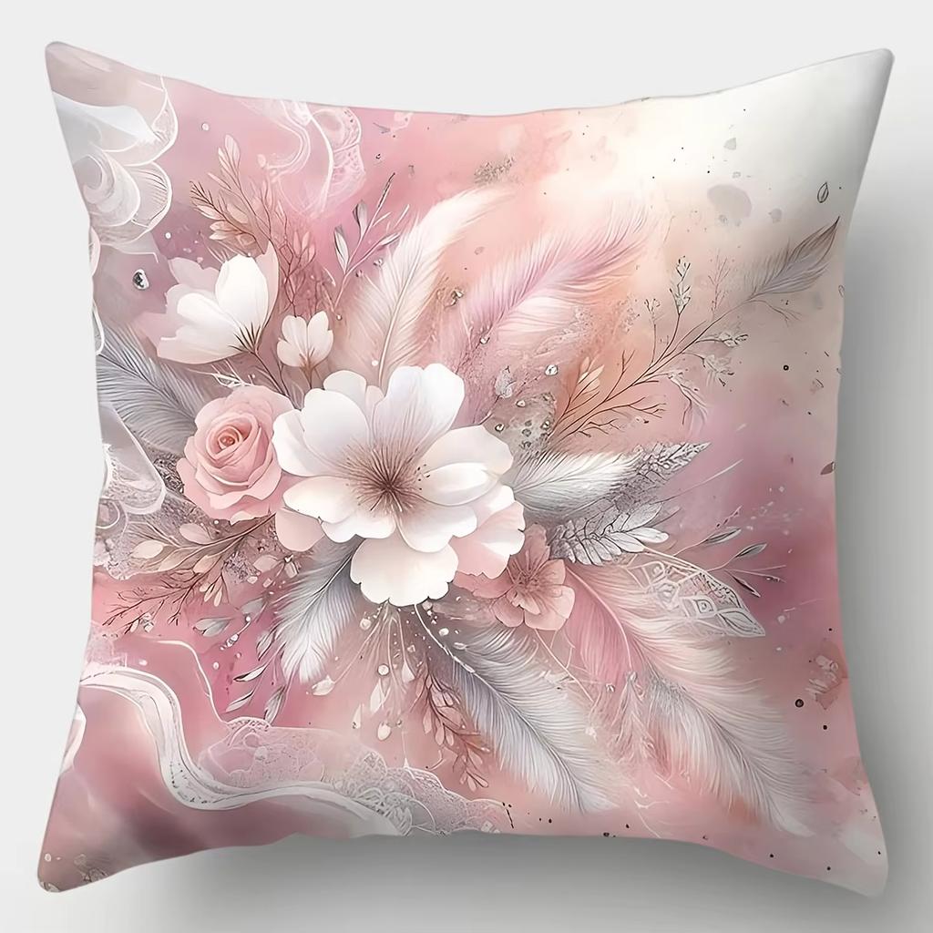 Double Sided Floral Feather Pillowcase Elegant Pattern Cushion Cover for Sofa Bedroom Car and Stylish Home Decor