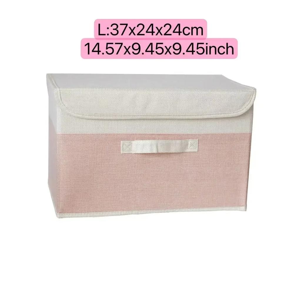 Linen Fabric Storage Basket with Lids Collapsible Sundries Storage Box Toys Books Organizer for Living Room Bedroom Dormitory