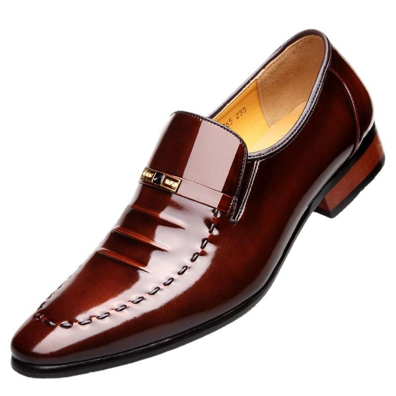 REEHEMES Men's British Business Dress Leather Shoes Men's Breathable Pointed Bright Leather Korean Edition Men's Shoes Leather Shoes