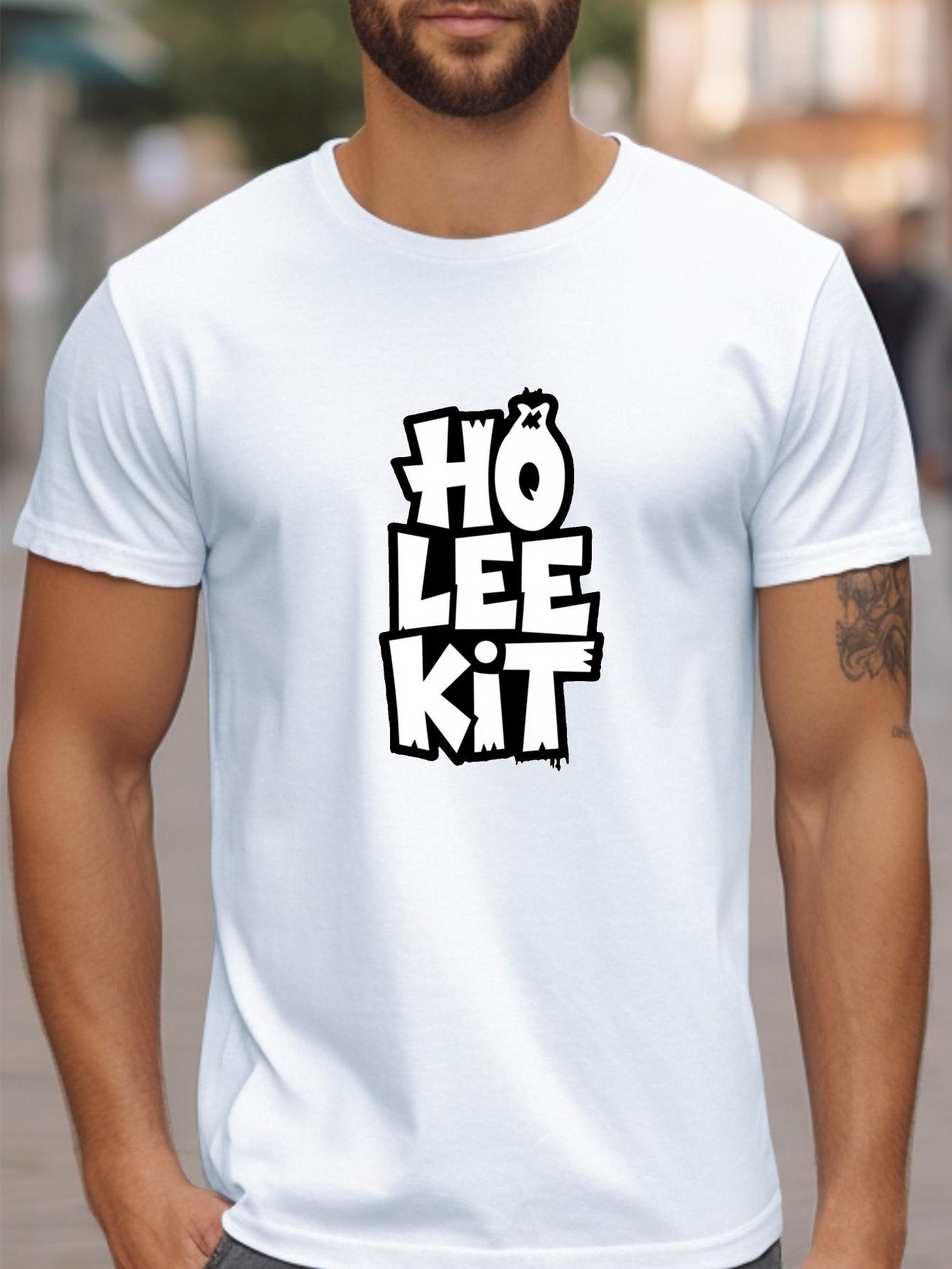 Navy Blue T-shirt - Breathable Cotton Blend Summer Shirt with Bold HO LE EK Graphic Print - Stretch Knit Fabric for Gym XL