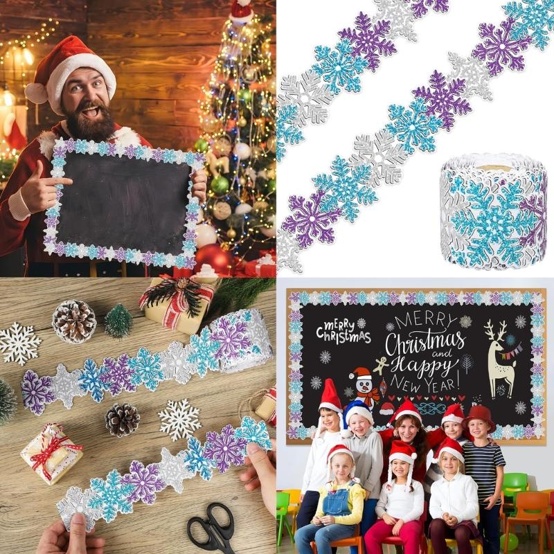 W89C Snowflake Bulletin Board Boarder Scalloped Border Trims for School Decoration
