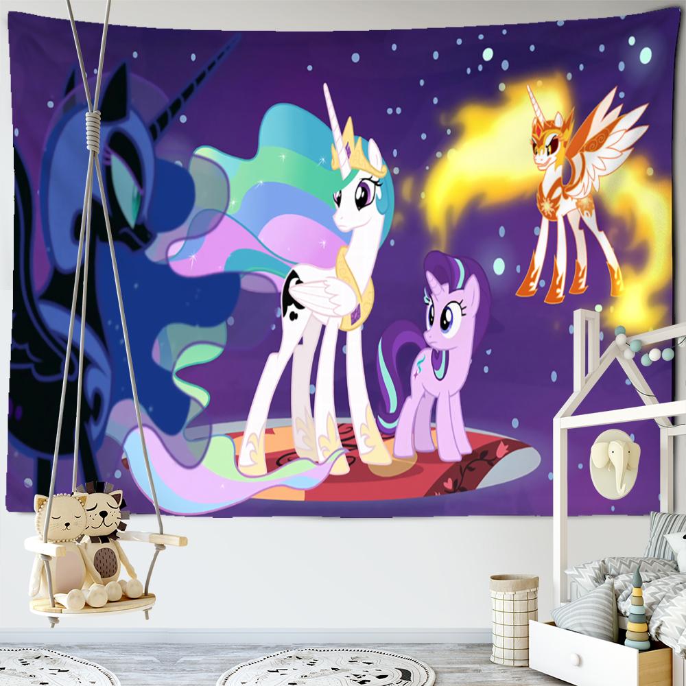Renkli Karikatür Unicorn Goblen Duvar Askısı Kawaii Hippie Tapiz Kız Yurdu Estetik Odası Ev Dekoru