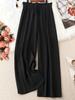 European Summer Solid Color Wide Leg Pants - Plus Size, Slimming, Versatile, Casual Retro Design