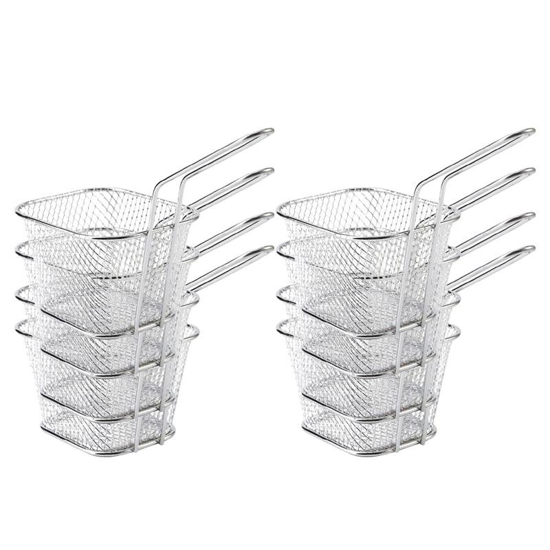 

8PCS Mini Stainless Steel Fry Baskets Chips Presentation Basket Strainer Food Basket Kitchen Tool Cooking French Fries Basket