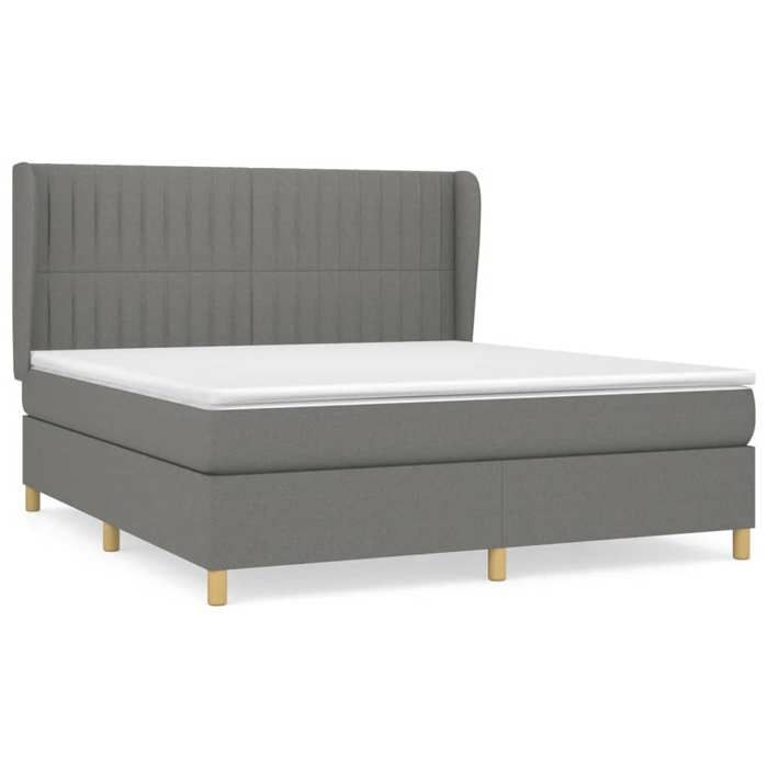 3128694 vidaXL Lit à sommier tapissier avec matelas Gris foncé 160x200cm Tissu