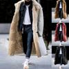 Mens Fur Lined Long Coat Faux Suede Overcoat Warm Stylish Winter Jacket