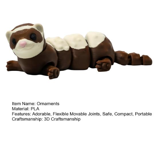 3D Printed Articulated Ferret Toy, Flexible Jointed Fidget Animal Figurine, Cute PLA Desktop Ornament & Car Decor, Stress Relief Kids Gift