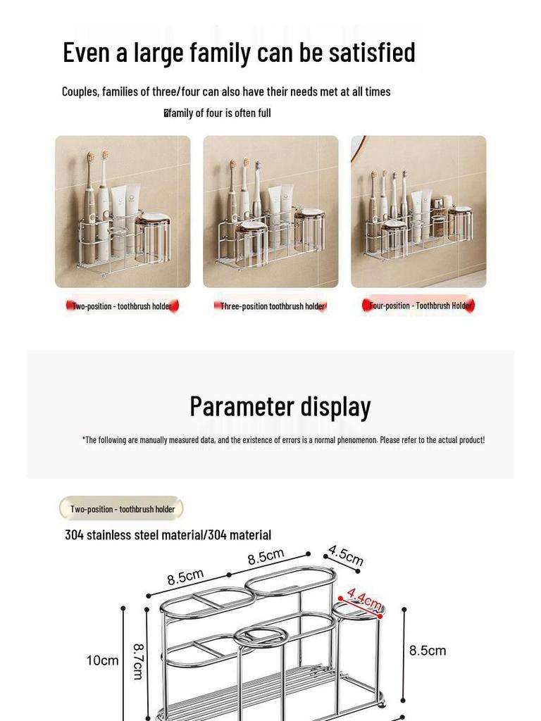 Nástěnný nerezový držák na zubní kartáčky s kelímkem na vyplachování a poličkou