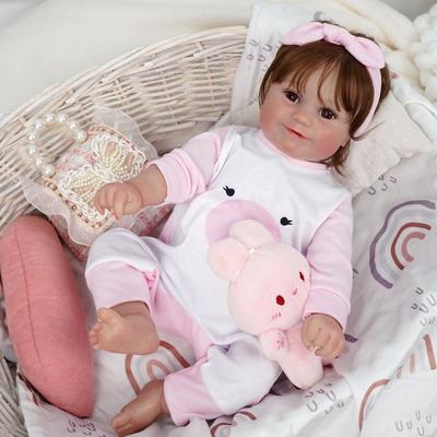 18 Inch Lifelike Reborn Babies Dolls Maddie Full Vinyl Body Washable Alive Baby Dolls with Rooted Hair Imitation Baby Dolls for Kids 3+ Ages Years Old