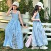 Girls Summer Korean Plaid Mesh Waist Cinch Dress Big Kids Chic Casual Elegant Tulle Sundress