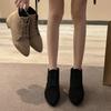 Women's Suede Ankle Boots Autumn British Style High Heeled Booties Woman Pointed Lace Up Thick Heel Platform Short Boots