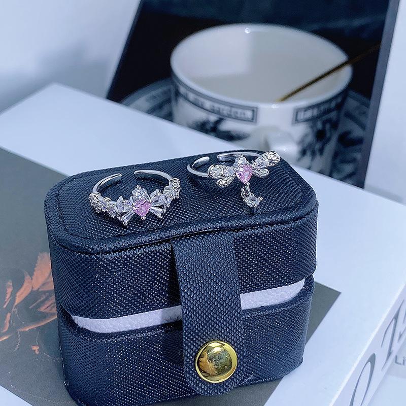 Fashion Women'S Bow Pink Zir*****Pen Ring Niche Light Luxury High-End Exquisite Jewelry