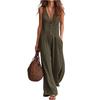 Women’s Wide Leg Sleeveless Jumpsuit with Button Front and Adjustable Straps Comfortable Loose Fit Romper for Casual Wear