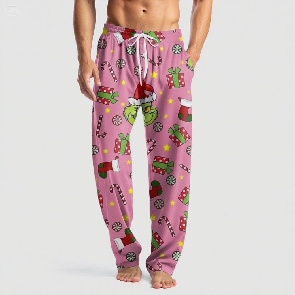 Men's Knitted Fashion Print Pocket Casual Pants Pajama Pants