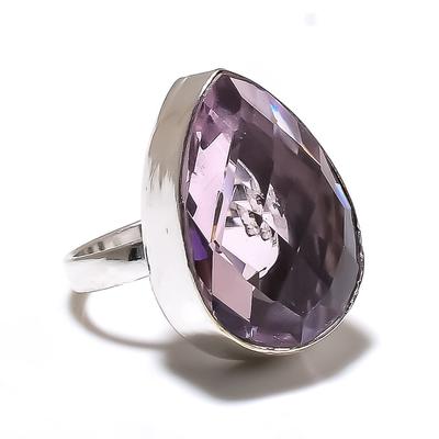 אבן חן קונזיט ורודה טבעית בעבודת יד טבעת כסף סטרלינג 925 מידה 8 G4d91