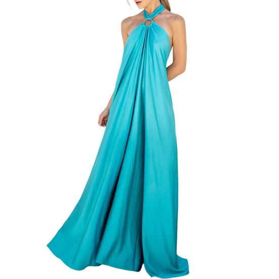 Off Shoulder Backless Neck Straps Solid Color A-Line Beach Dress Elegant Casual