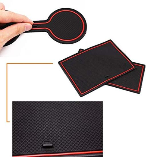 Wellvie Camry 70 Series Interior Rubber Red Drink Holder Door Pocket Rubber Interior Parts X 20 Mats, Line, Non-Slip Mats, Mats, Mats, (Red Black,