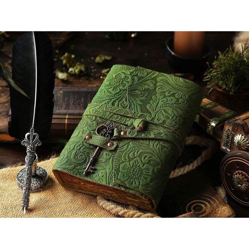 Handmade Leather Book, Leather Grimoire -Handmade Deckle Edge Paper Leather Bound Journal -Book of Shadow Leather Sketchbook-Drawing Journal