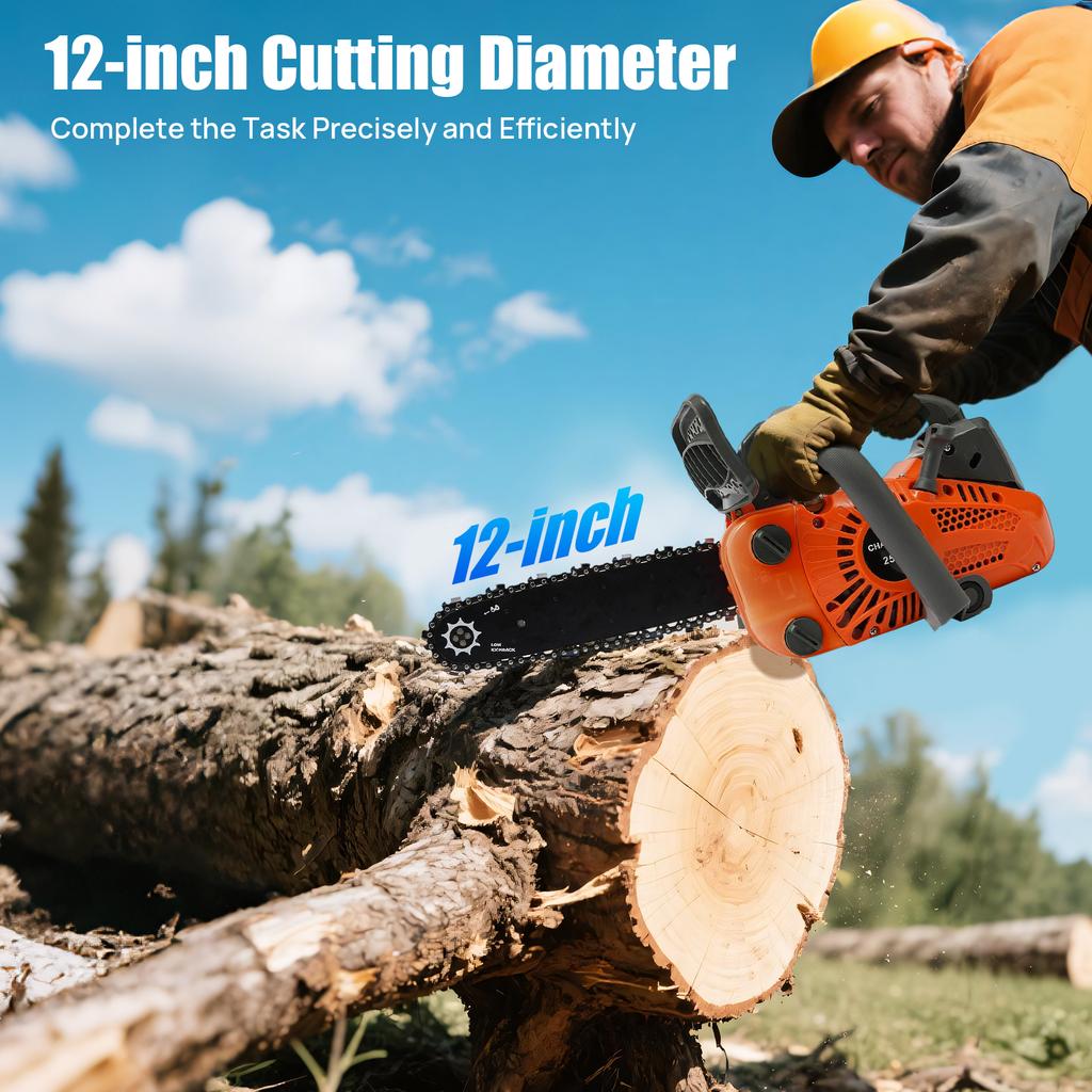 11.8-inch Gasoline Chainsaw - 25.4CC 2-Stroke 900W, Handheld Cordless for Woodworking & Gardening