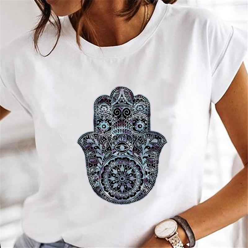 Hand Of Hamsa Fatima Print Fashion T-shirt Top Women's Summer Casual Harajuku Pattern Print Short Sleeve Shirt Y2K top