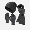 Thick Velvet Warm Windproof Three-Piece Set Big Head Circumference Knitted Hat Long Scarf Touch Screen Gloves