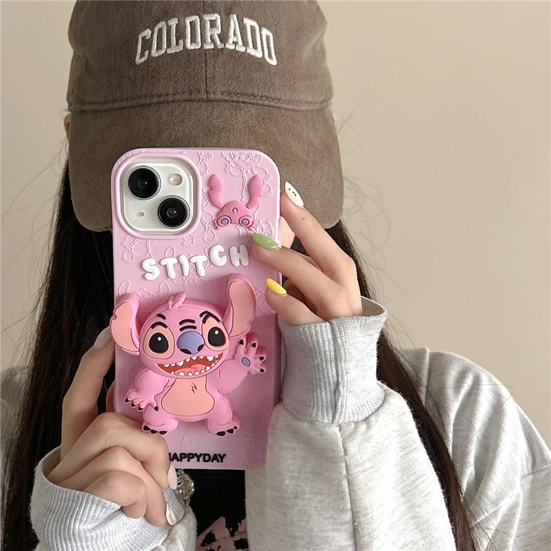 Stitch Cartoon Silicone Holder for iPhone 11/12/13/14, 15/16 Pro Max Case