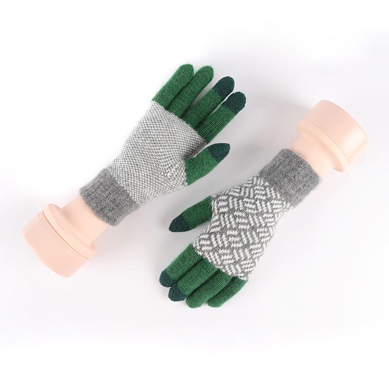 Knitted Gloves To Keep Warm In Autumn and Winter Men's Imitation Wool Brushed Driving Gloves Jacquard Split-finger Gloves Women