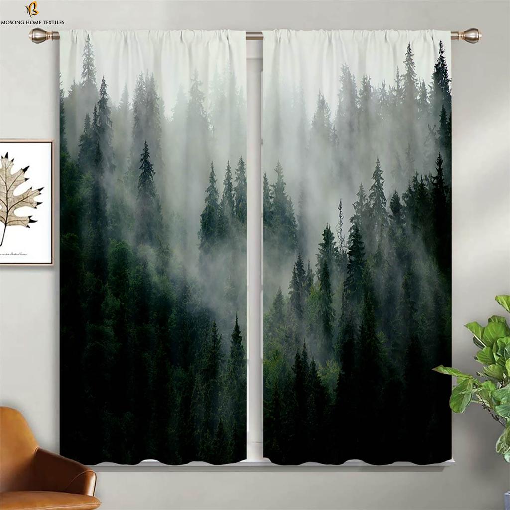 Tenda Scenografica Forest Mist Stampa 3D Tasca per Bastone Camera da Letto Soggiorno Cucina Decorazione Finestra Tenda Facile da Lavare e Curare