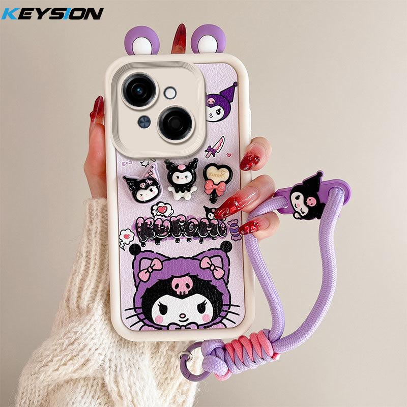 KEYSION Cute Ear 3D Cartoon Case for TECNO Spark Go 1 1S Go 2025 with Bracelet Silicone Shockproof Phone Cover for TECNO Pop 9 4G