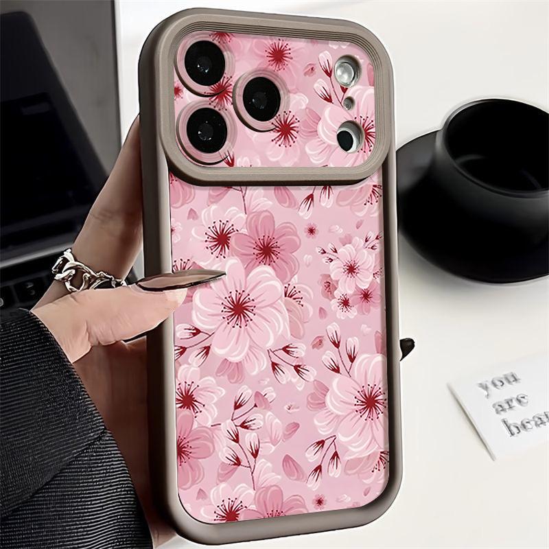Full Screen Peach Blossoms Floral Case For iPhone 17 Pro Max Funda Shockproof Bumper Cover For iPhone 16 Pro Max 15 14 13 12 11 Air 16E