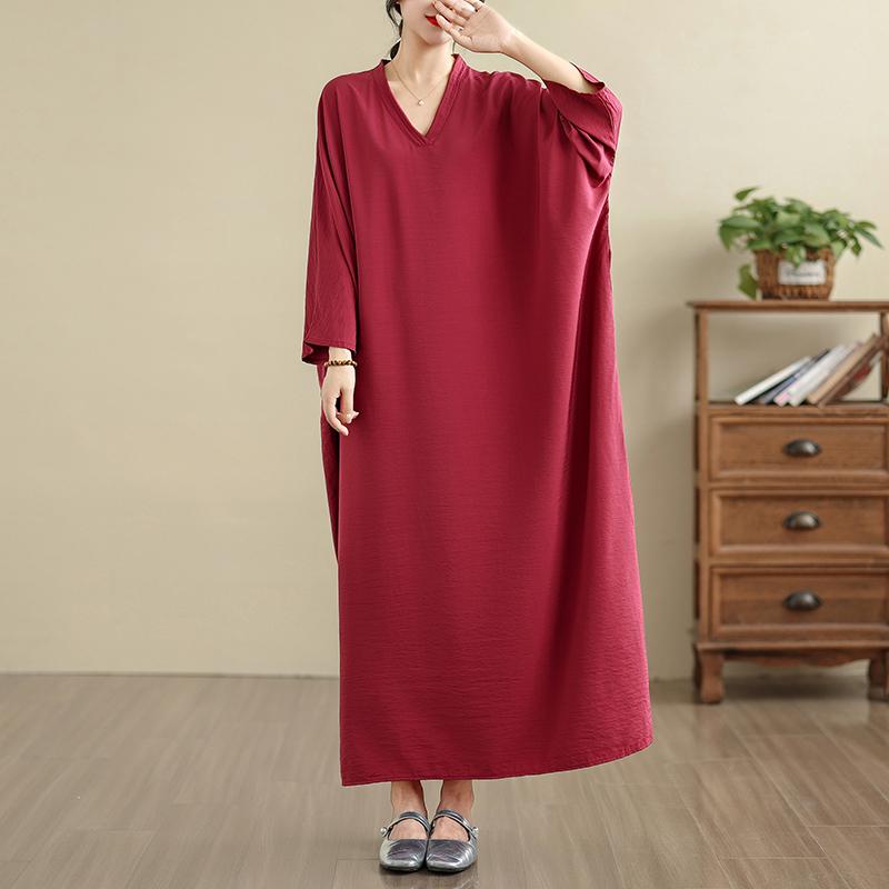 DIMANAF 2025 Women Plus Size Spring Long Dress Loose V-Neck Printing Vintage Casual Floral 5052