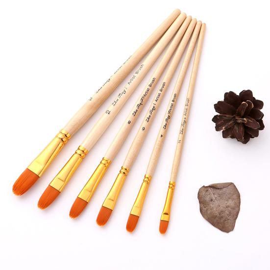 6Pcs/Set Painting Pen Set Dense Bristles DIY Soft Bristle Original Wood Color Rod Student Art Watercolor Paint Brushes Studio Supply