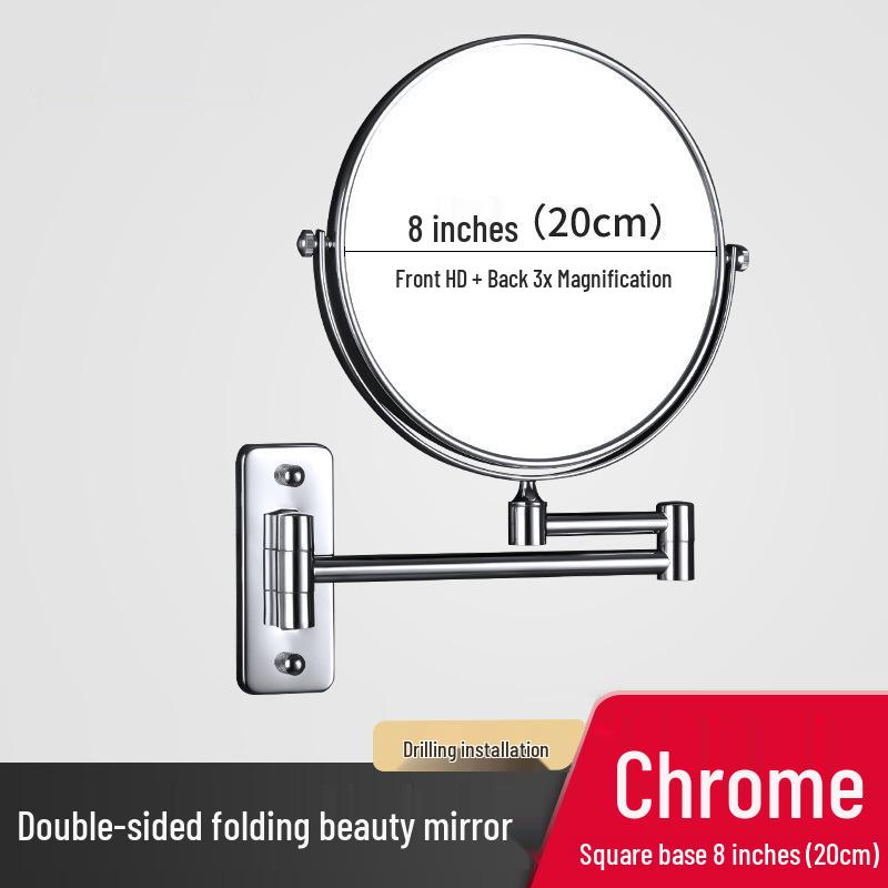Wall-Mounted Folding Lighted Makeup Mirror for Bathroom or Dormitory