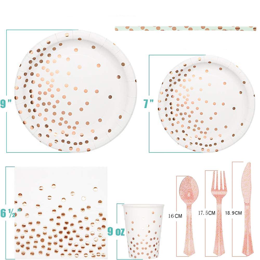 

200-Piece Polka Dot Party Set: Cups, Plates, Napkins for 25 (Pink, Blue, Black, White, Gold) 25 People, 8-Piece Set