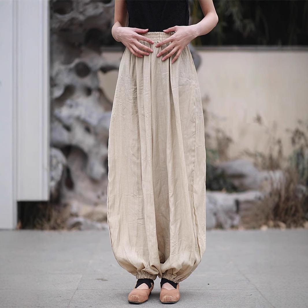 

Johnature Women Vintage Bloomers Pants Solid Color Elastic Waist Trousers Summer Loose Casual Female Pants One Size бежевый